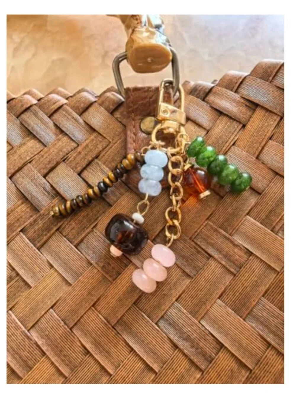 Chunky Beads Braided Rope Keychain with Fish Charm, Carabiner Clip, Zinc Alloy,